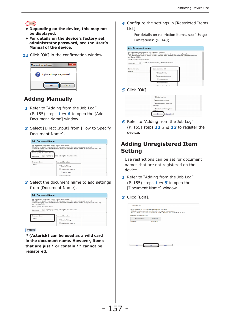 Adding manually, Adding unregistered item setting, Adding manually adding unregistered item setting | P. 157 | Oki MC363dn User Manual | Page 157 / 257