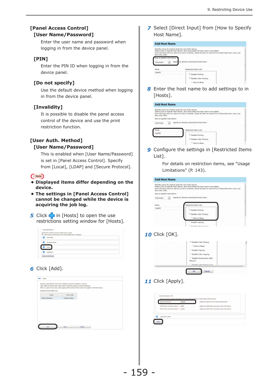 Setting use restrictions targeted to the host name, Adding from the job log, Setting use restrictions targeted to the | Host name | Oki MC363dn User Manual | Page 159 / 257