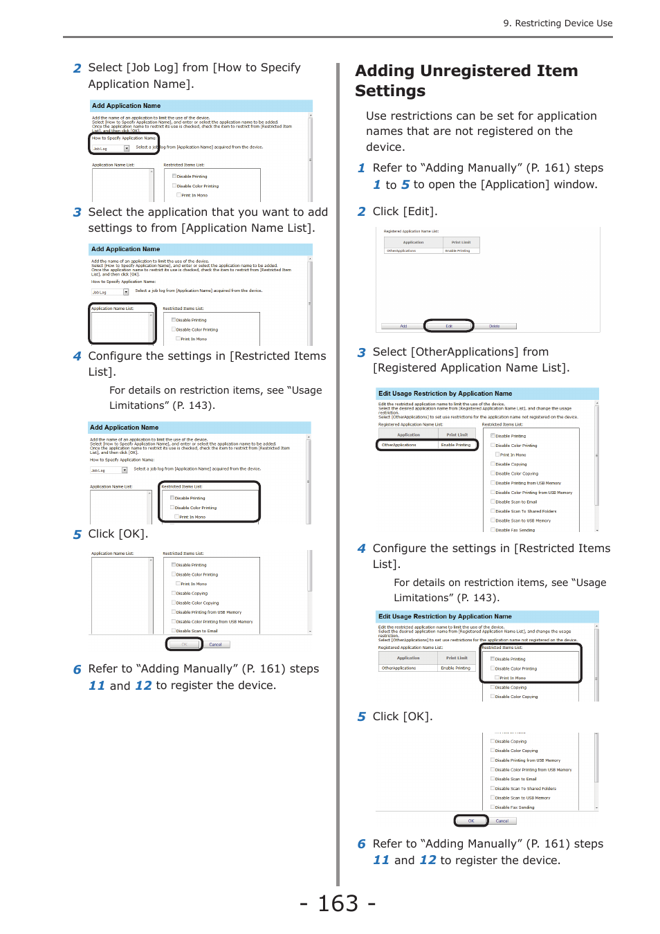 Adding unregistered item settings, Adding from the job log | Oki MC363dn User Manual | Page 163 / 257