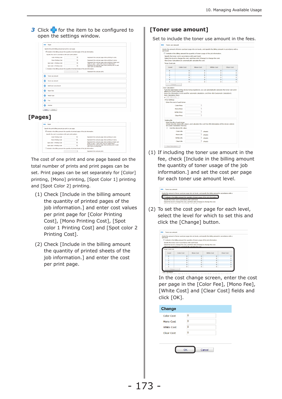 Changing fee charge definitions | Oki MC363dn User Manual | Page 173 / 257