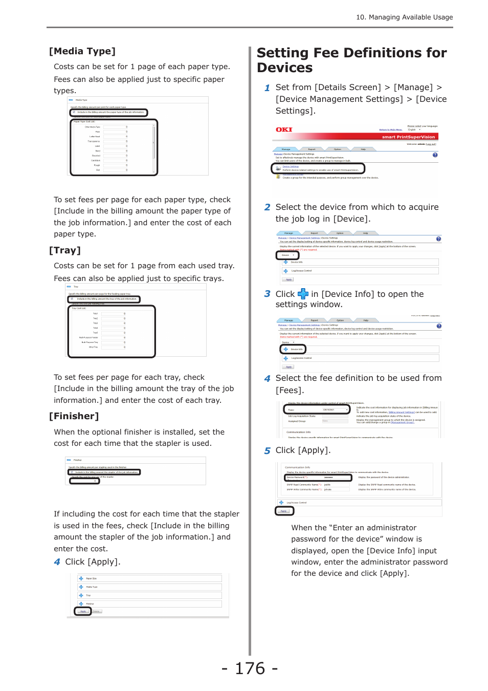 Setting fee definitions for devices | Oki MC363dn User Manual | Page 176 / 257