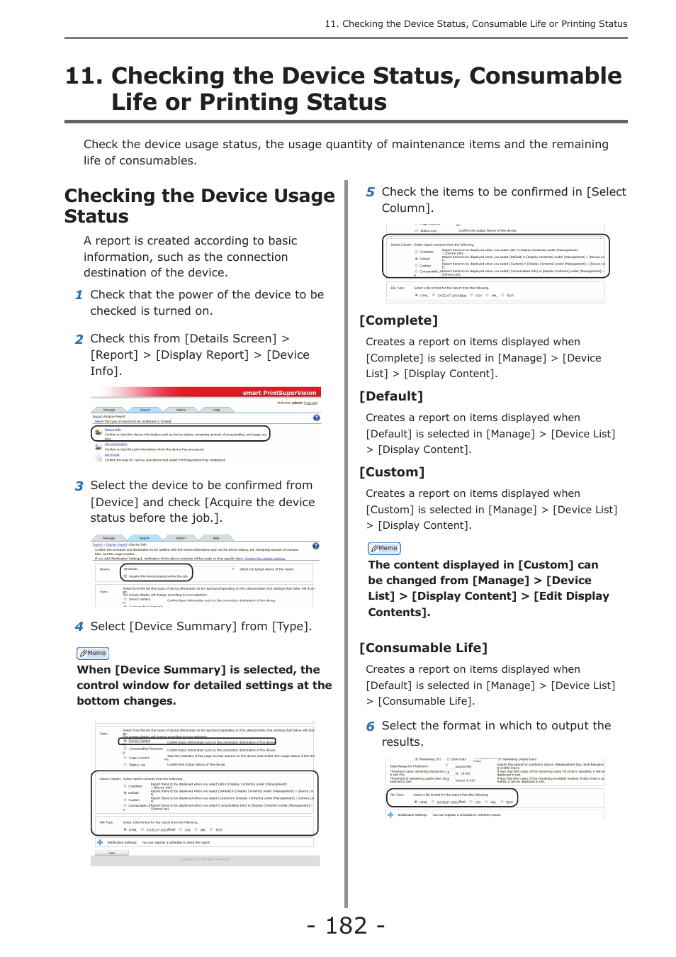 Checking the device usage status, Status, P. 182 | Oki MC363dn User Manual | Page 182 / 257
