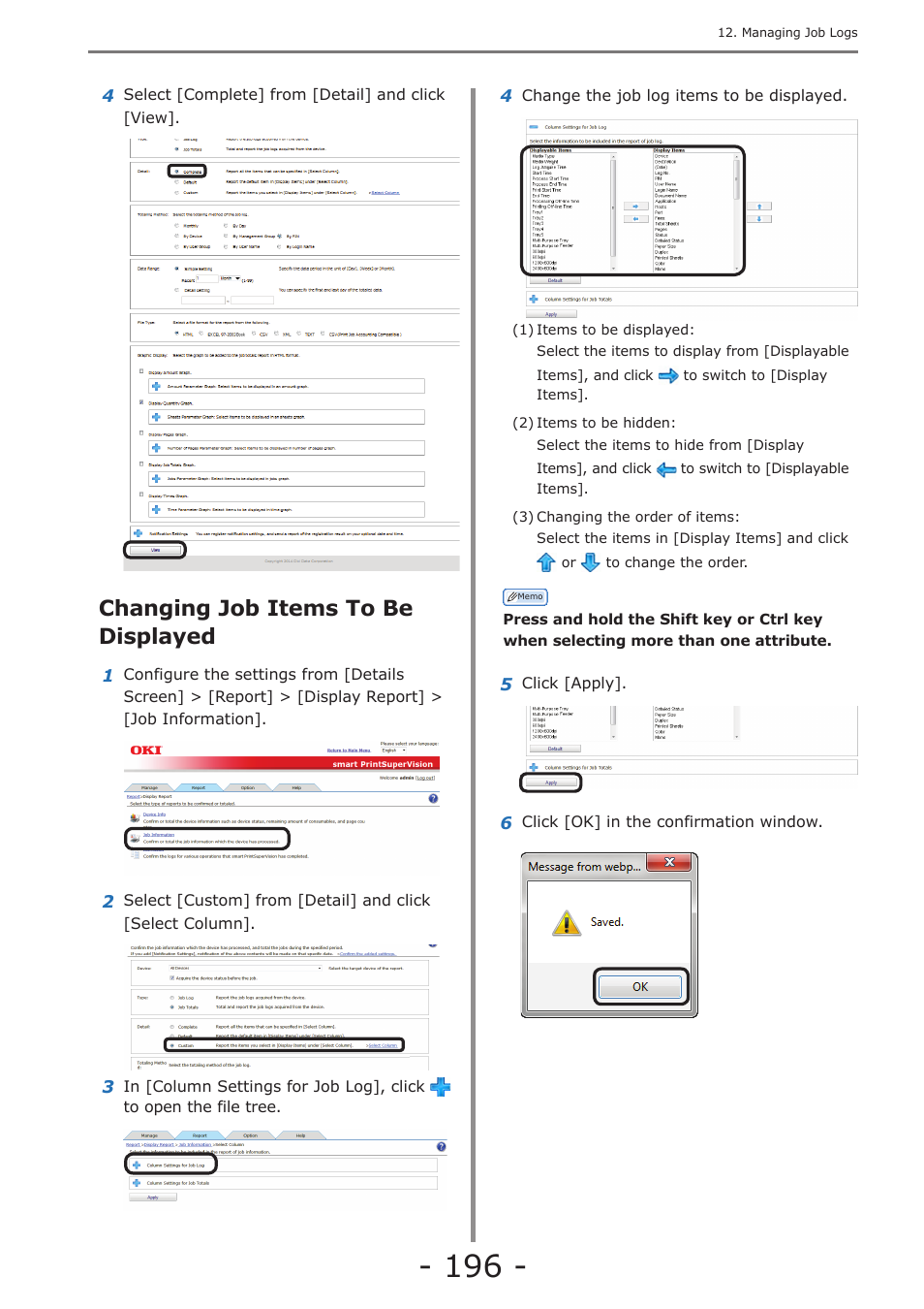 Changing job items to be displayed, Displaying totals | Oki MC363dn User Manual | Page 196 / 257