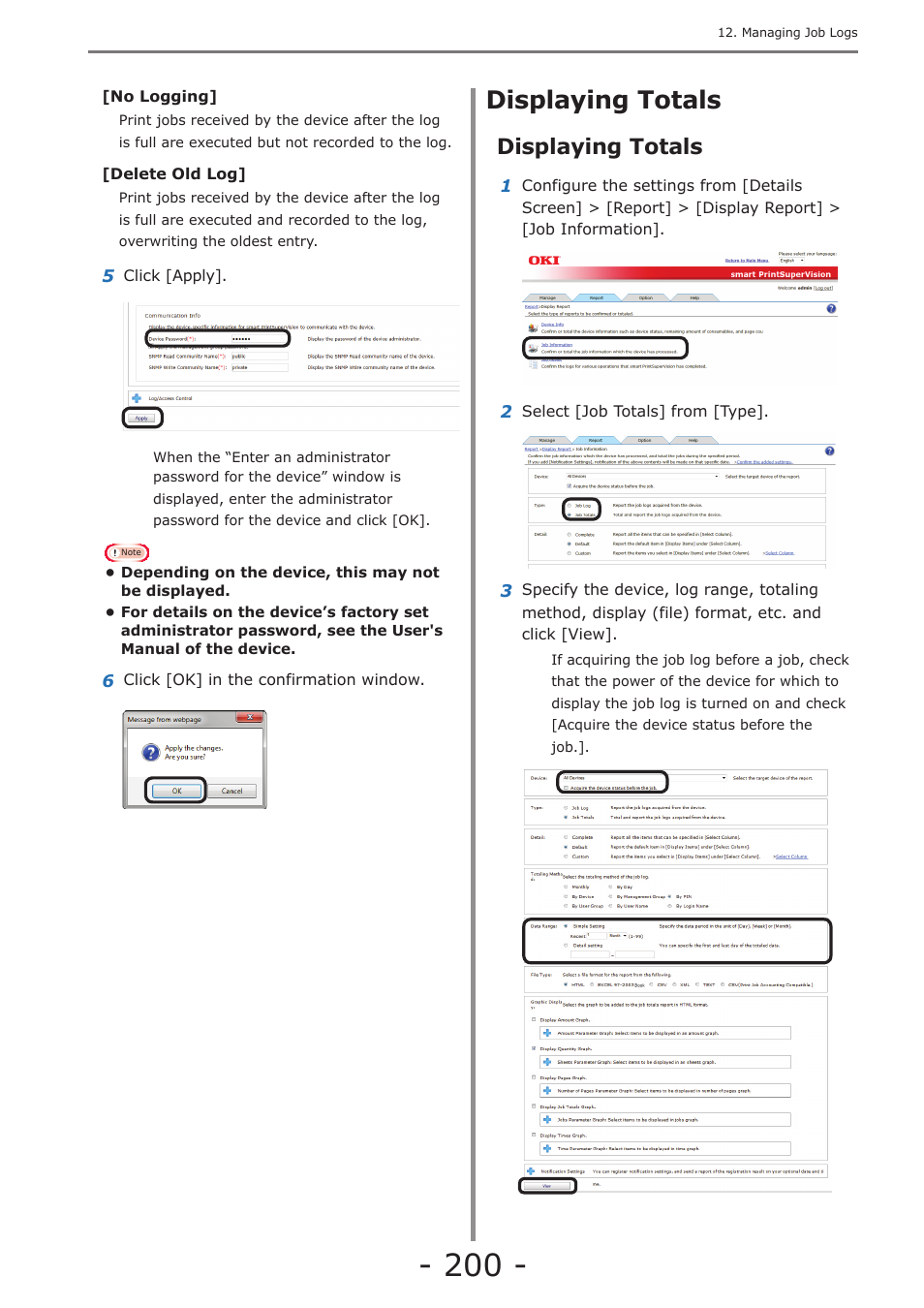 Displaying totals, Sending job logs by email, P. 200 | Oki MC363dn User Manual | Page 200 / 257