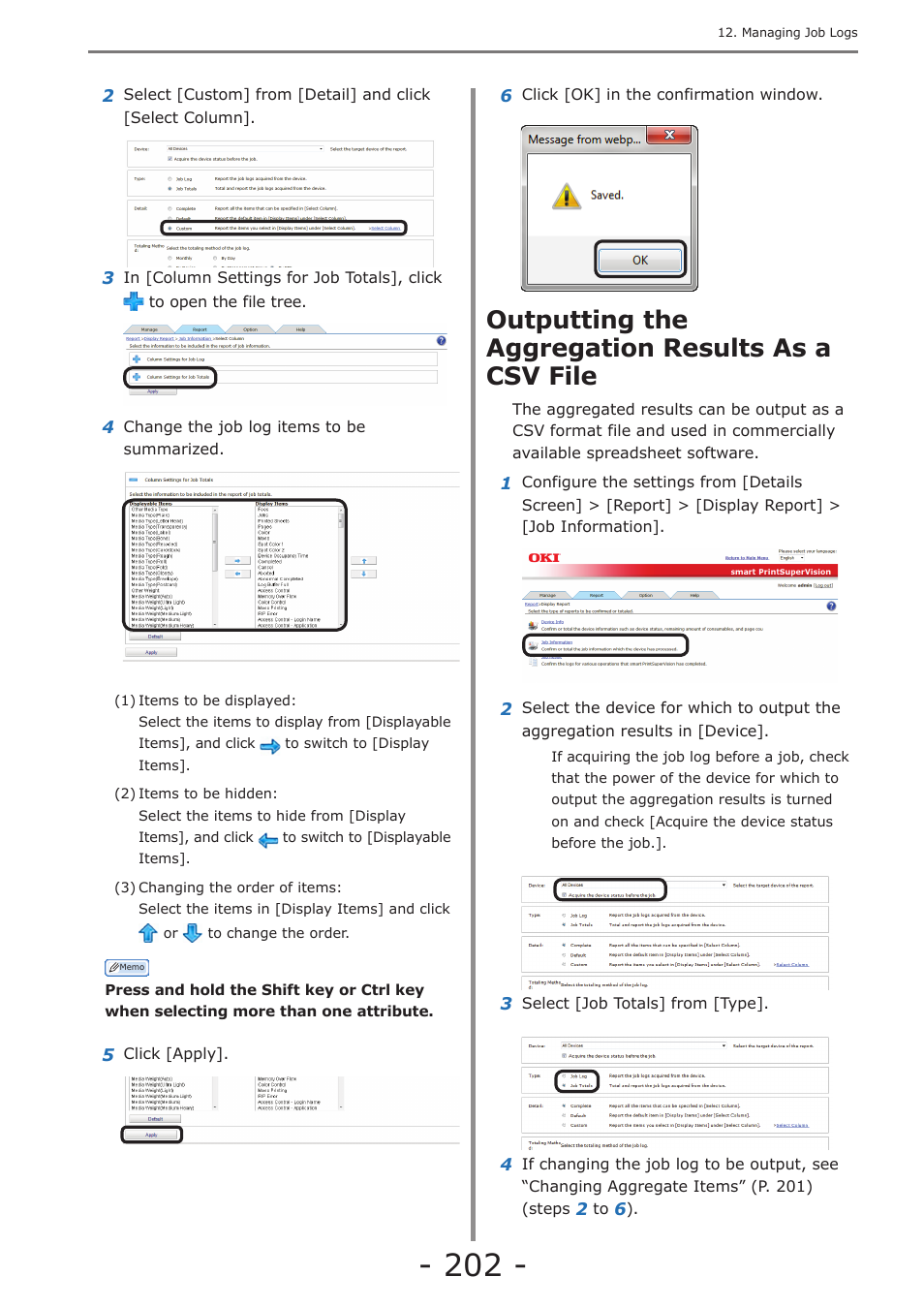 Outputting the aggregation results as a csv file | Oki MC363dn User Manual | Page 202 / 257