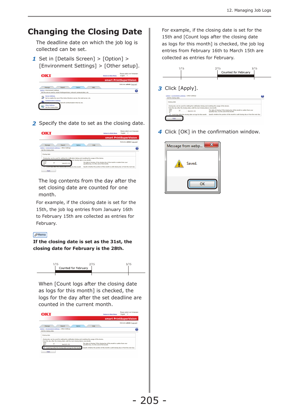 Changing the closing date, P. 205, Changing the closing date” (p. 205) | Month) set in “changing the closing date” (p. 205) | Oki MC363dn User Manual | Page 205 / 257