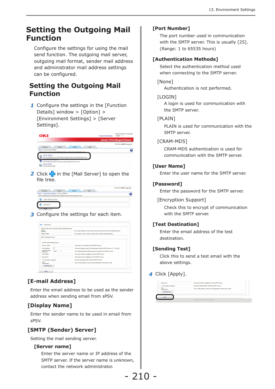 Setting the outgoing mail function, Auto status refresh service, P. 210 | Setting the outgoing mail function” (p. 210) | Oki MC363dn User Manual | Page 210 / 257