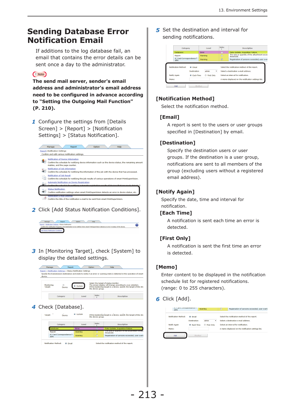 Sending database error notification email, Other functions, Receiving email notifications of job results | Oki MC363dn User Manual | Page 213 / 257