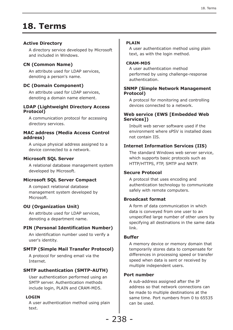 Terms, Information that can be acquired as a job log | Oki MC363dn User Manual | Page 238 / 257