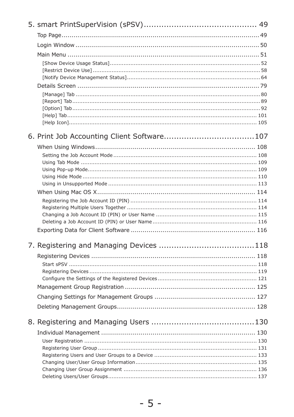 Smart printsupervision (spsv), Print job accounting client software, Registering and managing devices | Registering and managing users | Oki MC363dn User Manual | Page 5 / 257