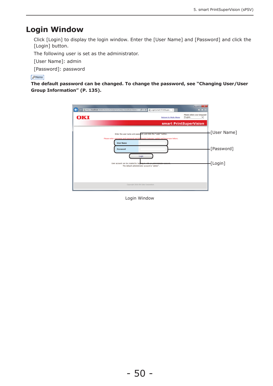 Login window | Oki MC363dn User Manual | Page 50 / 257