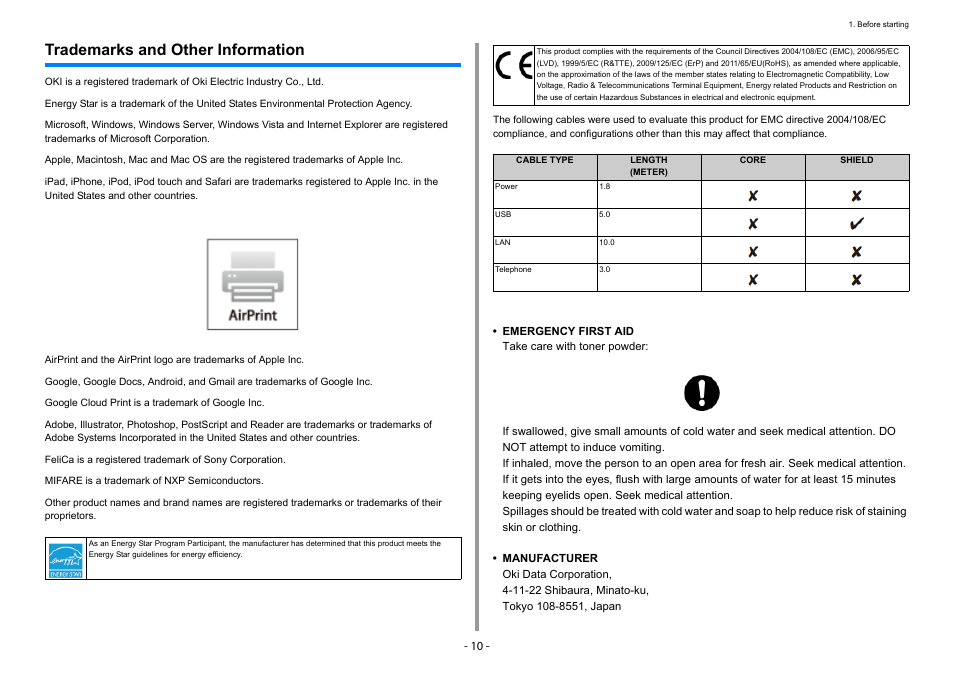 Trademarks and other information | Oki C532dn User Manual | Page 10 / 131