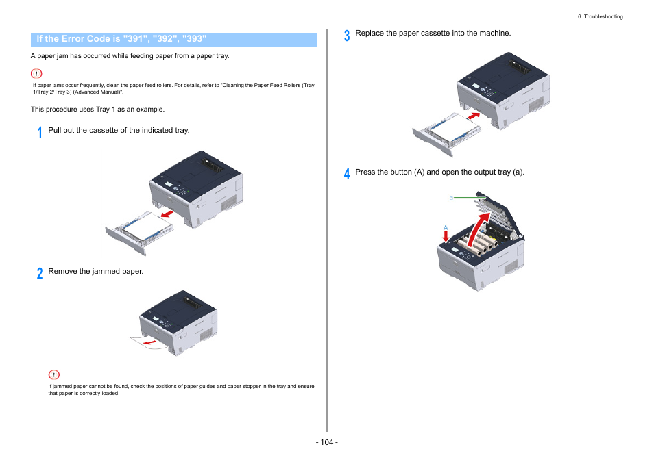 If the error code is "391", "392", "393 | Oki C532dn User Manual | Page 104 / 131