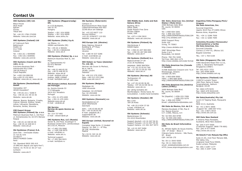 Contact us | Oki C532dn User Manual | Page 130 / 131