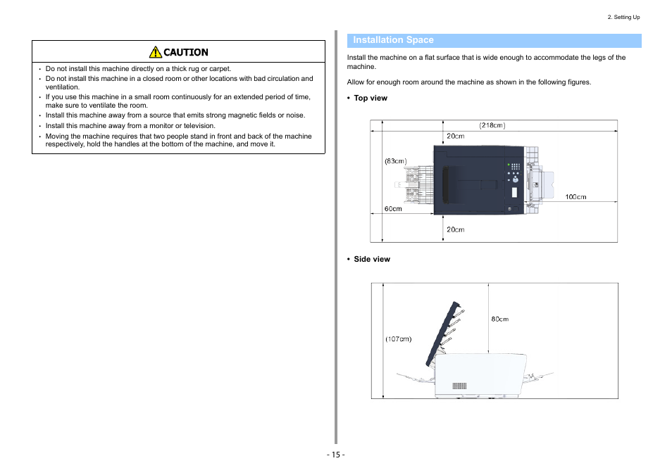 Installation space | Oki C532dn User Manual | Page 15 / 131