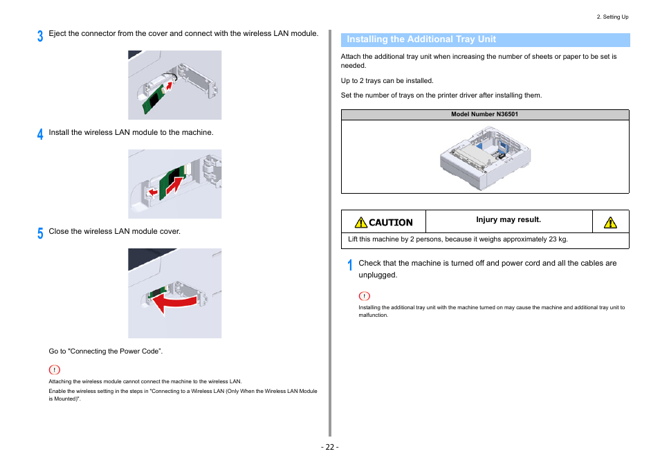 Installing the additional tray unit | Oki C532dn User Manual | Page 22 / 131