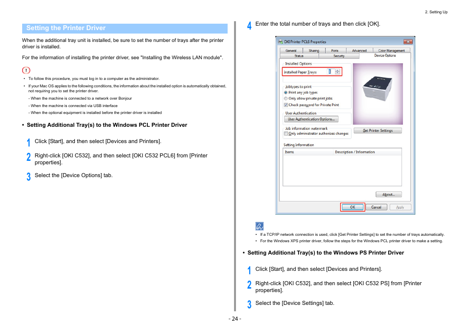 Setting the printer driver | Oki C532dn User Manual | Page 24 / 131