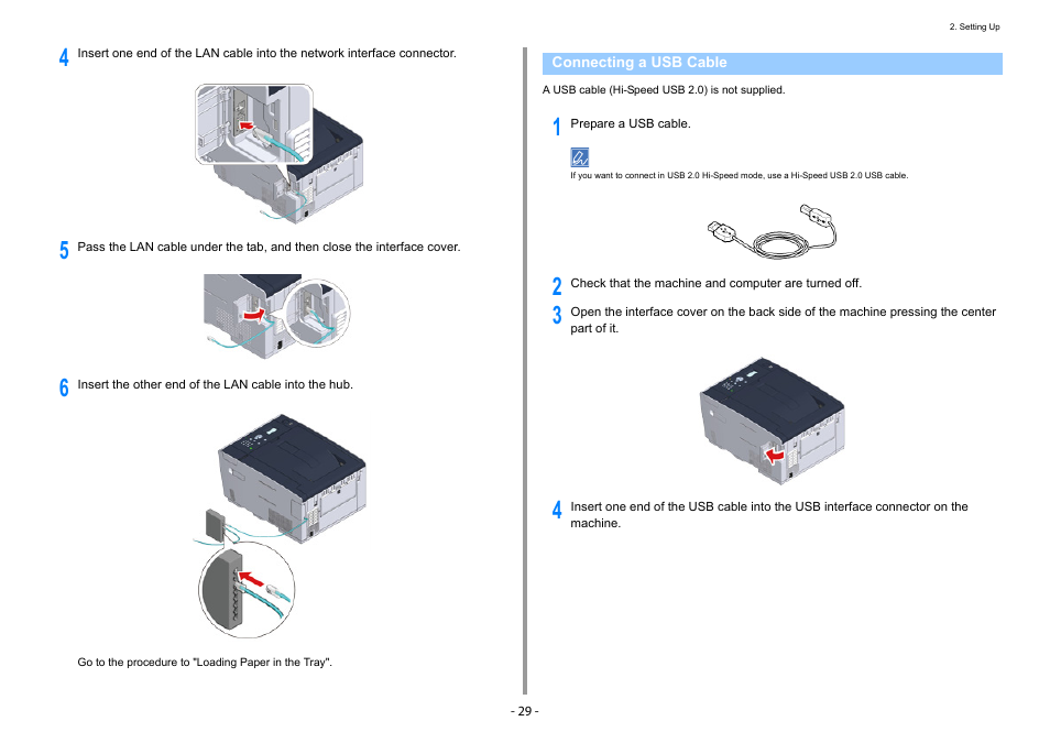 Connecting a usb cable | Oki C532dn User Manual | Page 29 / 131