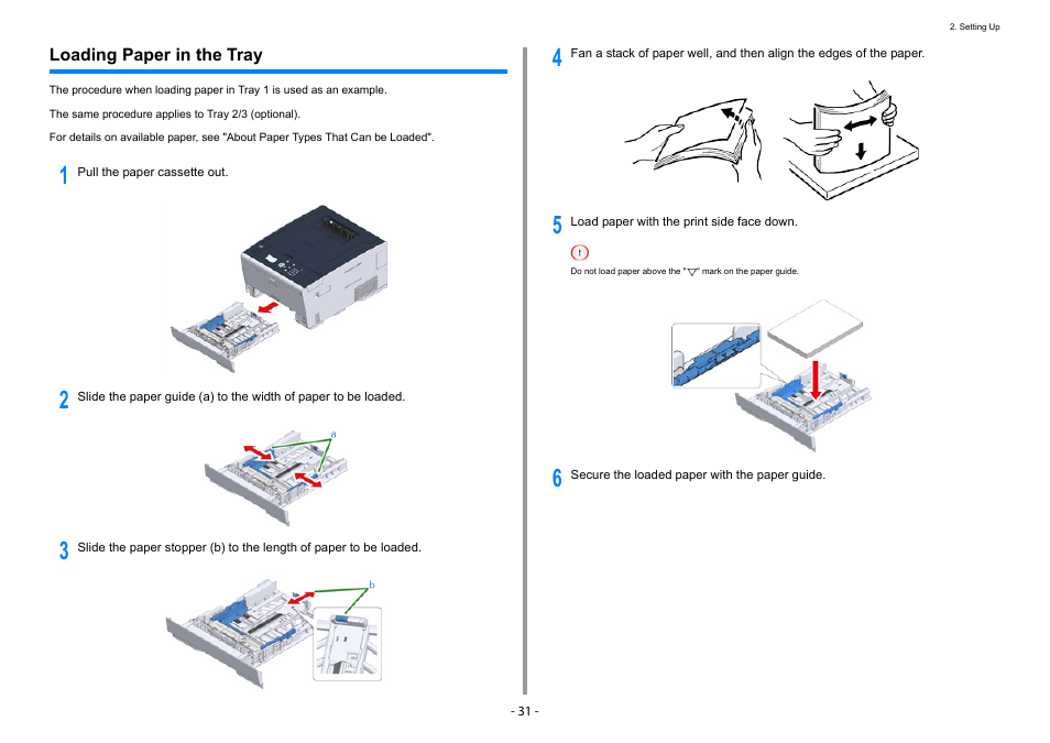 Loading paper in the tray | Oki C532dn User Manual | Page 31 / 131