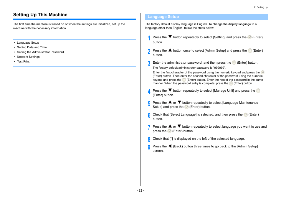 Setting up this machine, Language setup | Oki C532dn User Manual | Page 33 / 131