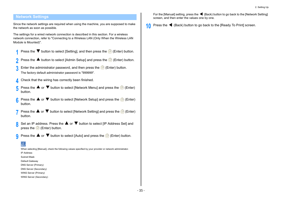 Network settings | Oki C532dn User Manual | Page 35 / 131