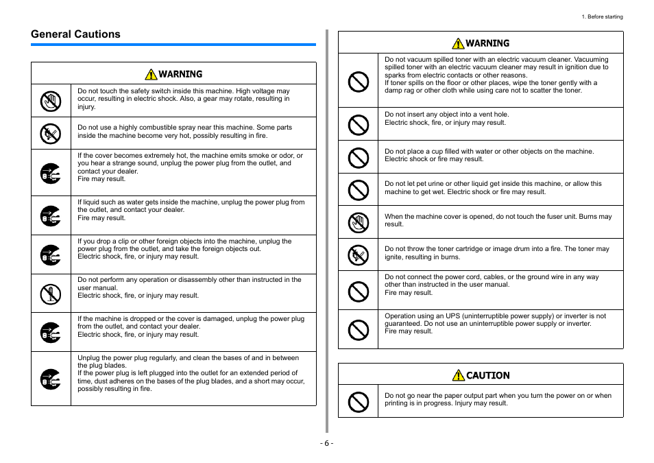 General cautions | Oki C532dn User Manual | Page 6 / 131