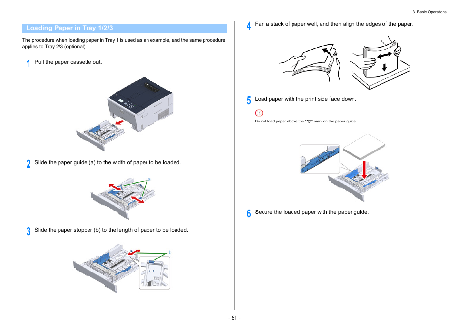 Loading paper in tray 1/2/3 | Oki C532dn User Manual | Page 61 / 131