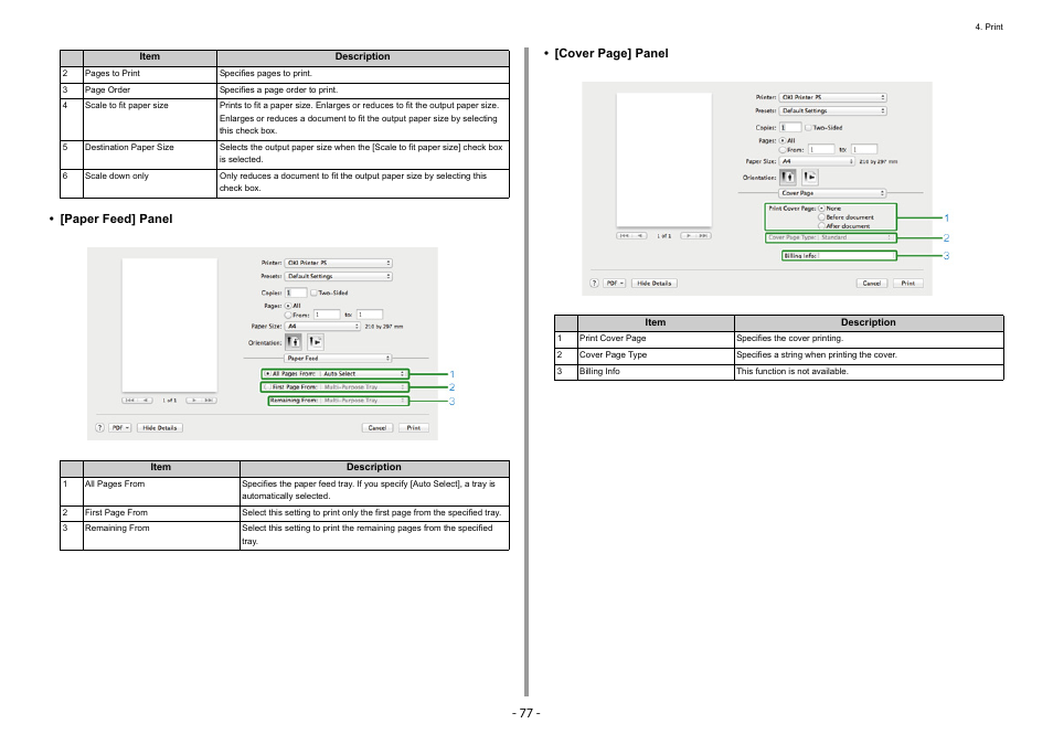 Paper feed] panel • [cover page] panel | Oki C532dn User Manual | Page 77 / 131