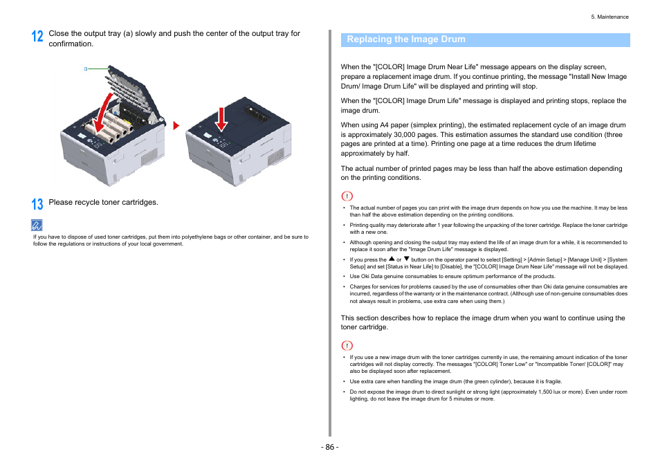 Replacing the image drum | Oki C532dn User Manual | Page 86 / 131