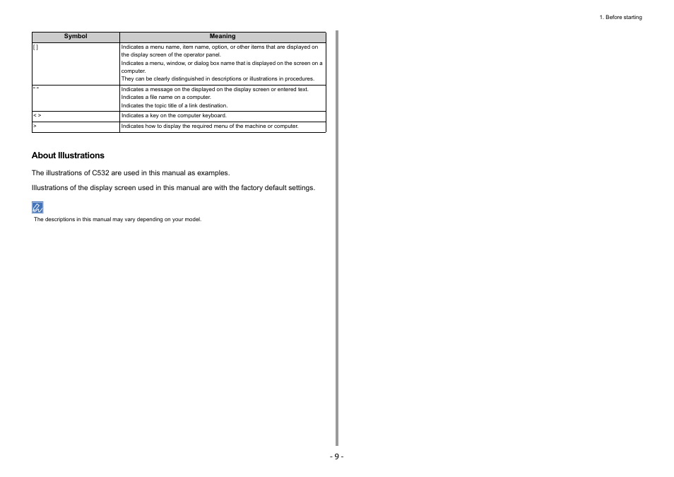 About illustrations | Oki C532dn User Manual | Page 9 / 131