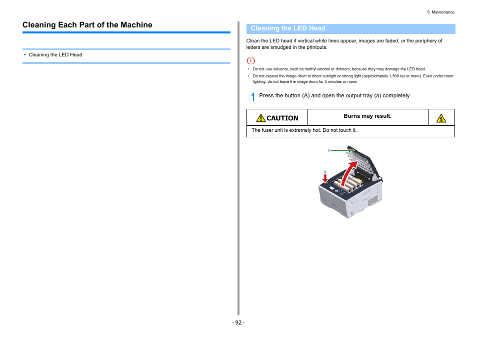 Cleaning each part of the machine, Cleaning the led head | Oki C532dn User Manual | Page 92 / 131