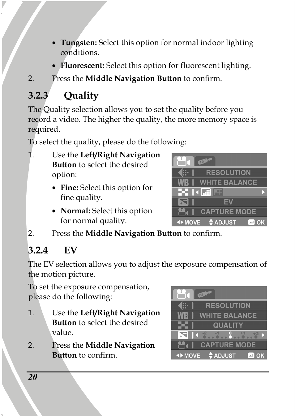 3 quality, 4 ev | PRAKTICA DPIX5000WP HD-DV Camera User Manual | Page 34 / 78