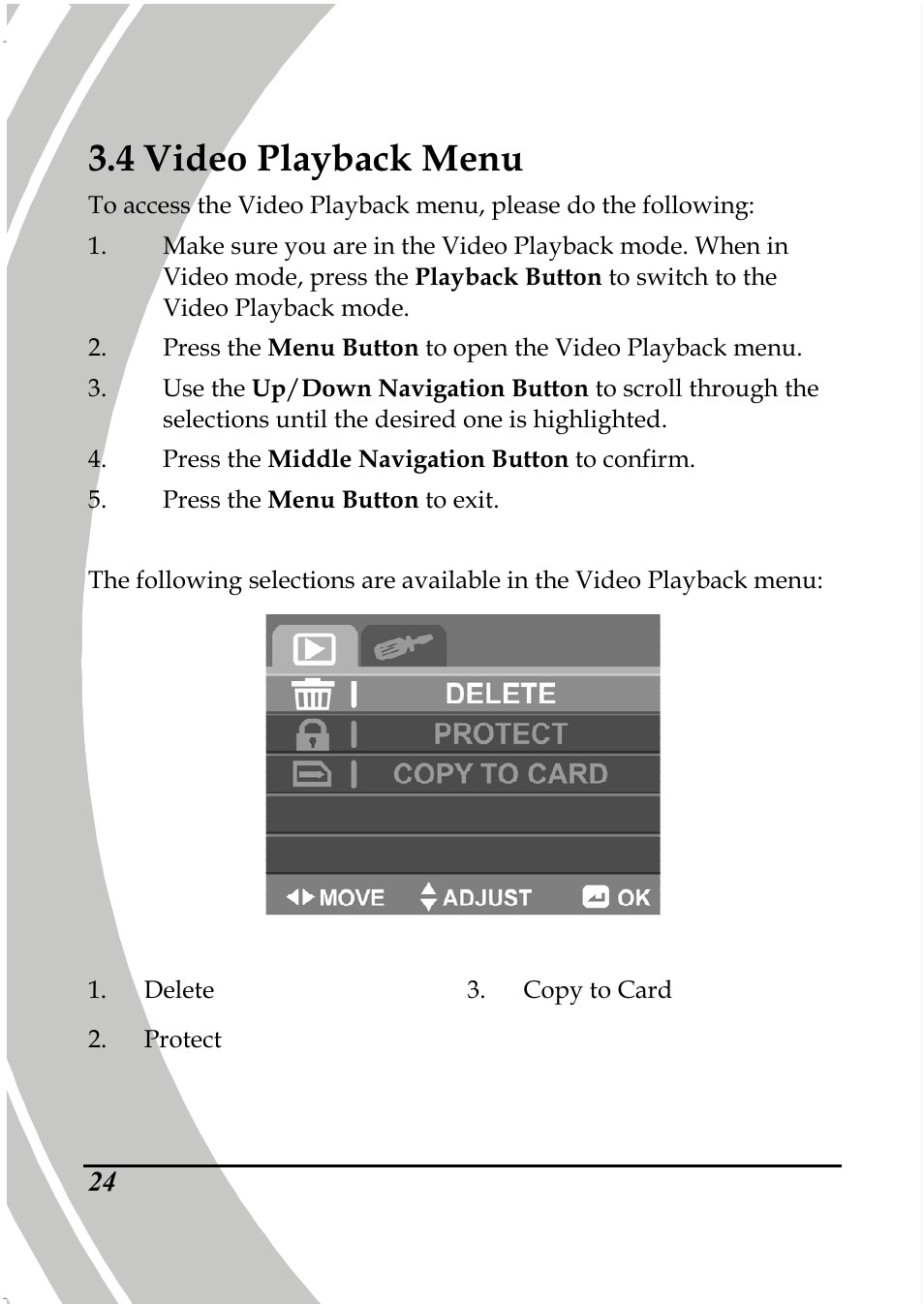 4 video playback menu | PRAKTICA DPIX5000WP HD-DV Camera User Manual | Page 38 / 78