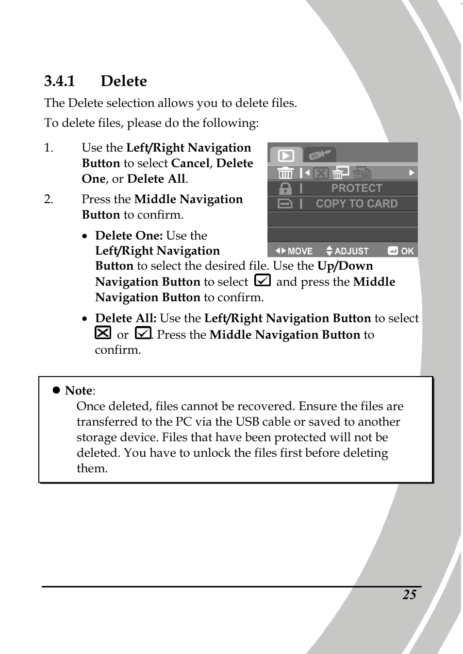1 delete | PRAKTICA DPIX5000WP HD-DV Camera User Manual | Page 39 / 78