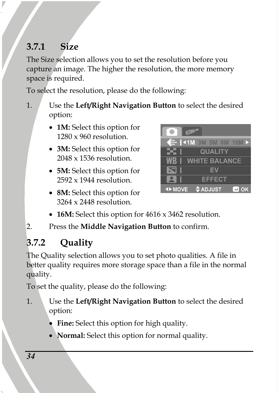 1 size, 2 quality | PRAKTICA DPIX5000WP HD-DV Camera User Manual | Page 48 / 78