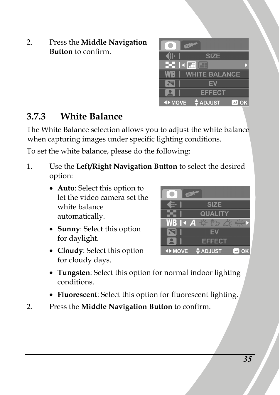 3 white balance | PRAKTICA DPIX5000WP HD-DV Camera User Manual | Page 49 / 78