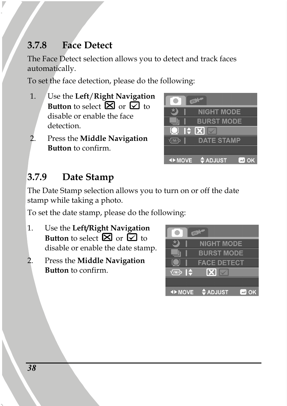 8 face detect, 9 date stamp | PRAKTICA DPIX5000WP HD-DV Camera User Manual | Page 52 / 78
