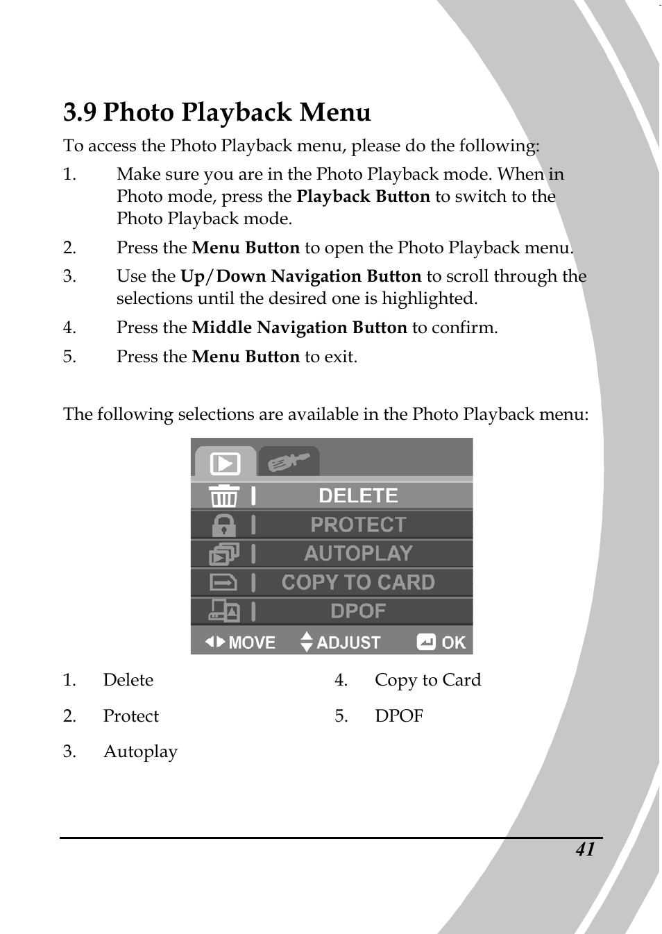 9 photo playback menu | PRAKTICA DPIX5000WP HD-DV Camera User Manual | Page 55 / 78