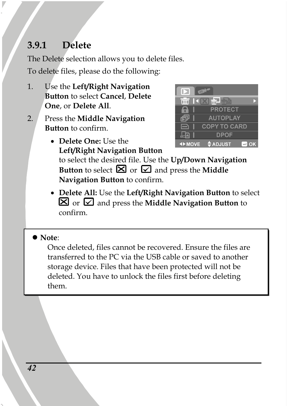 1 delete | PRAKTICA DPIX5000WP HD-DV Camera User Manual | Page 56 / 78