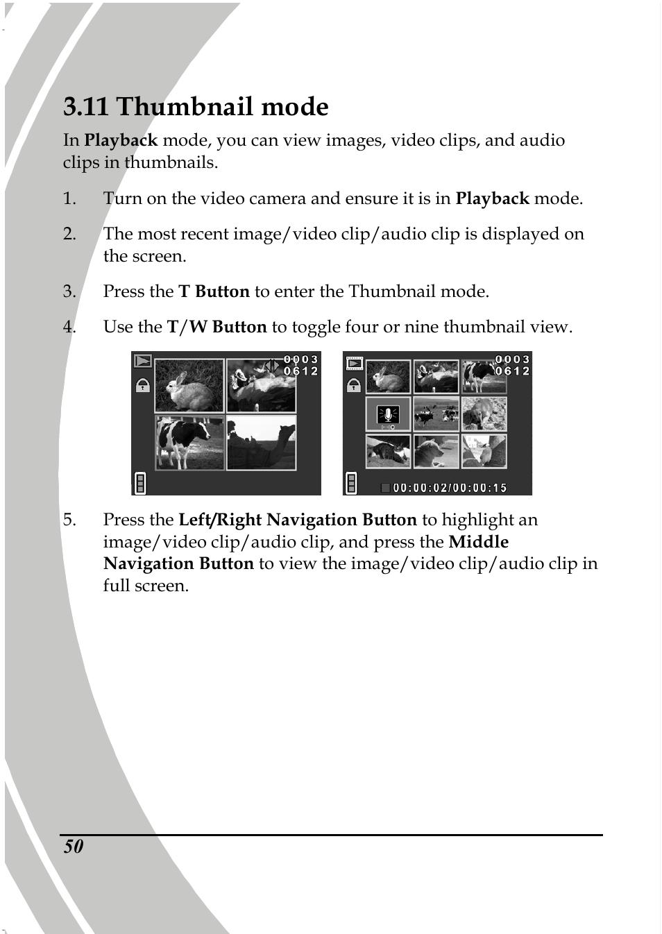 11 thumbnail mode | PRAKTICA DPIX5000WP HD-DV Camera User Manual | Page 64 / 78