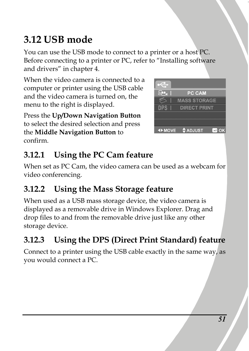 12 usb mode | PRAKTICA DPIX5000WP HD-DV Camera User Manual | Page 65 / 78