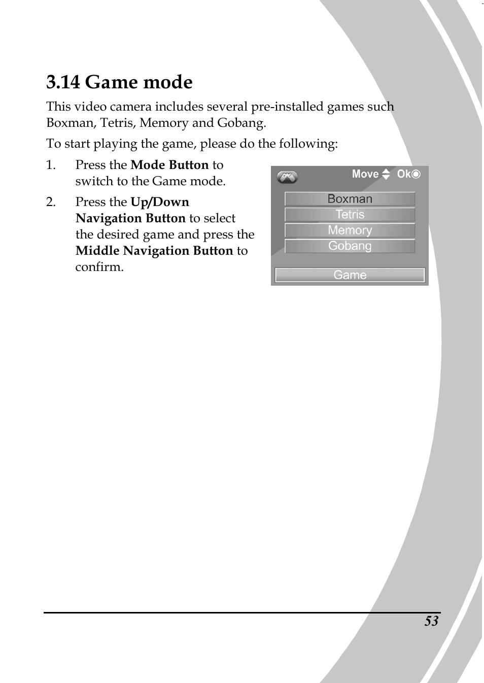 14 game mode | PRAKTICA DPIX5000WP HD-DV Camera User Manual | Page 67 / 78