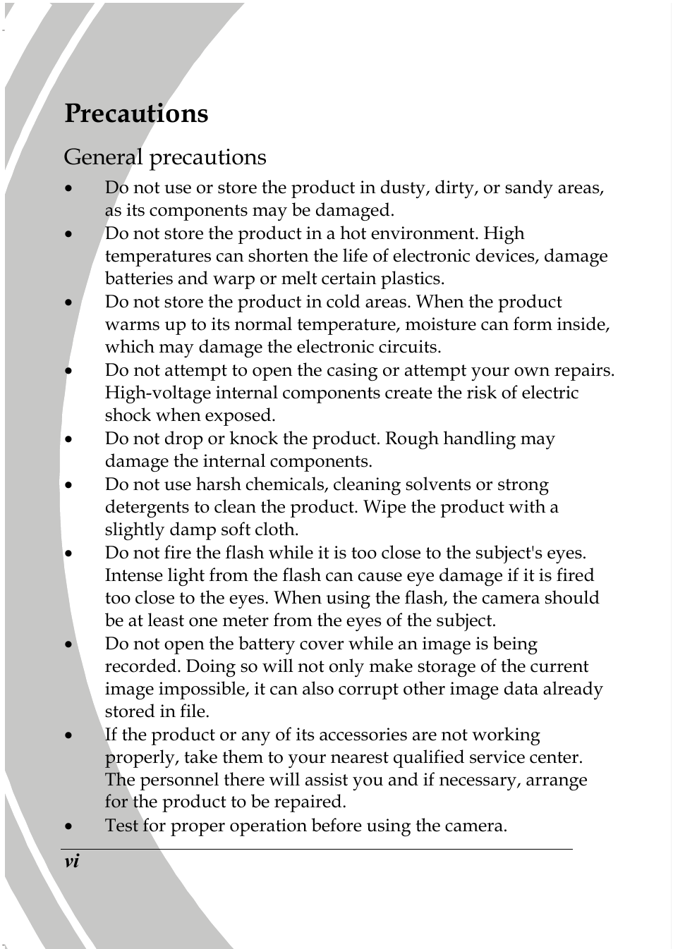 Precautions, General precautions | PRAKTICA DPIX5000WP HD-DV Camera User Manual | Page 8 / 78