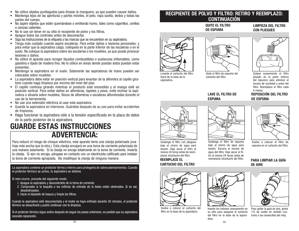 Advertencia, Guarde estas instrucciones | Dirt Devil 960-009-627 User Manual | Page 15 / 17