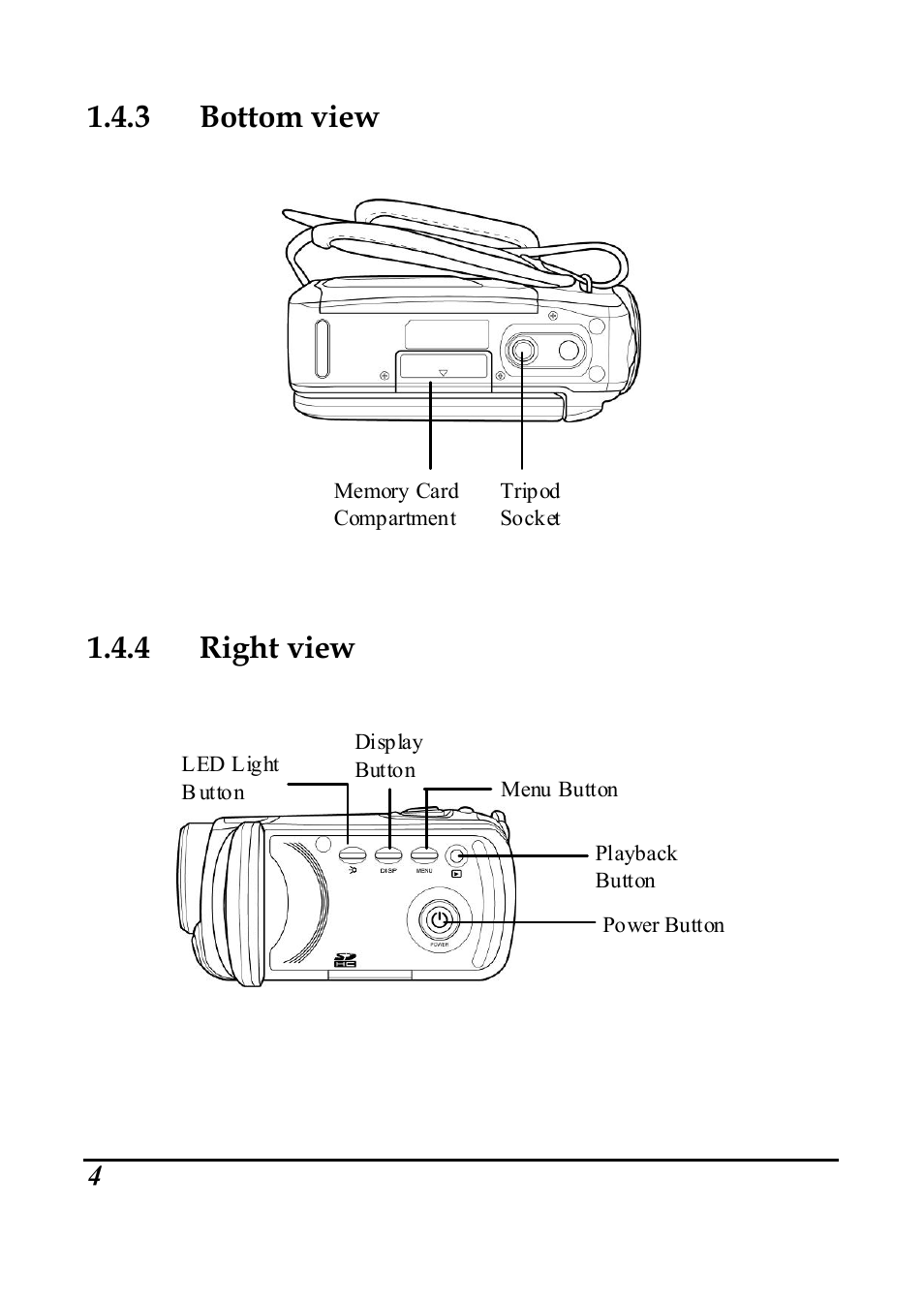 3 bottom view, 4 right view | PRAKTICA DVC5.6 User Manual | Page 13 / 65