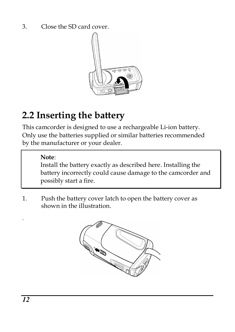 2 inserting the battery | PRAKTICA DVC5.6 User Manual | Page 21 / 65