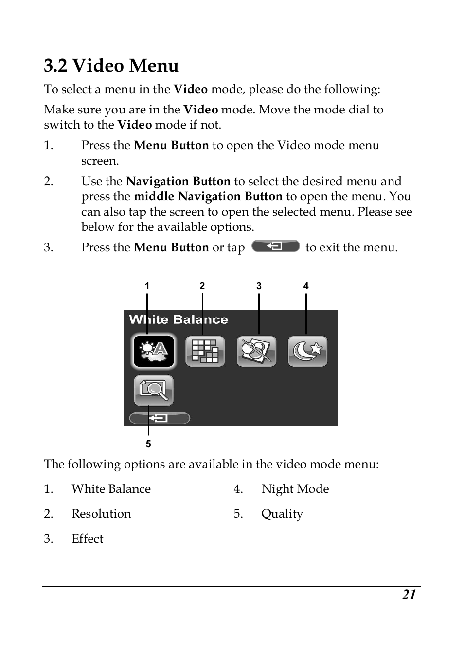 2 video menu | PRAKTICA DVC5.6 User Manual | Page 30 / 65