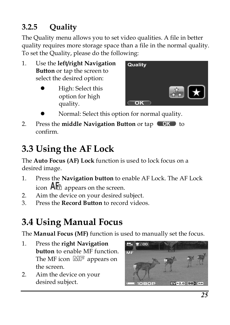 3 using the af lock, 4 using manual focus, 5 quality | PRAKTICA DVC5.6 User Manual | Page 34 / 65