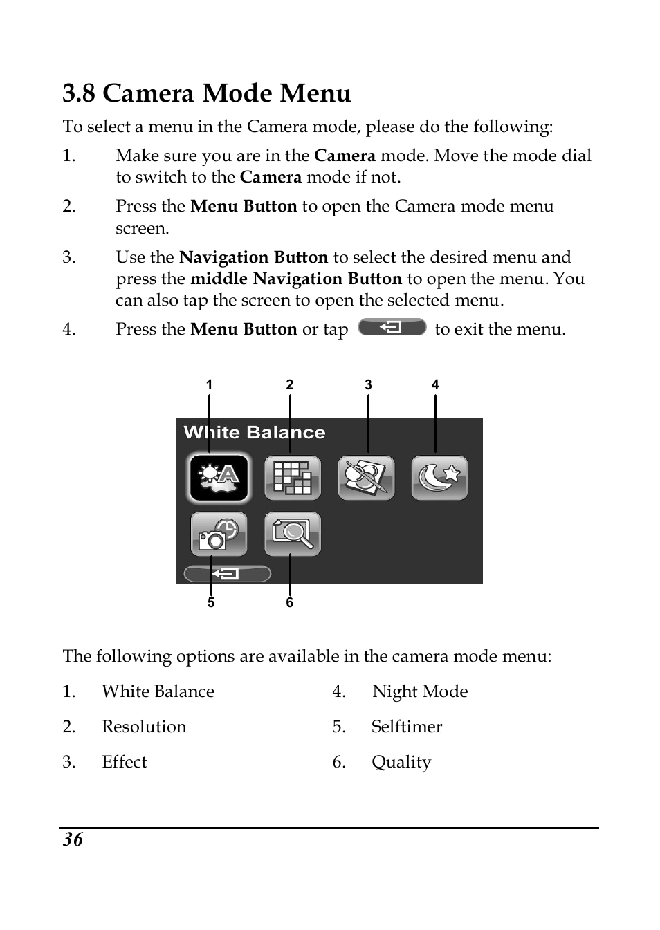 8 camera mode menu | PRAKTICA DVC5.6 User Manual | Page 45 / 65