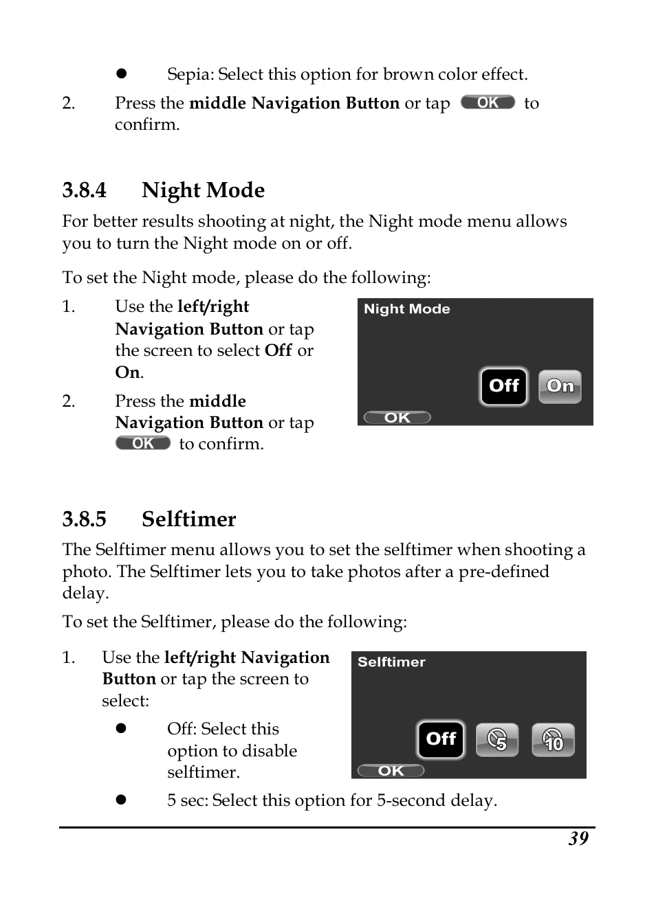 4 night mode, 5 selftimer | PRAKTICA DVC5.6 User Manual | Page 48 / 65